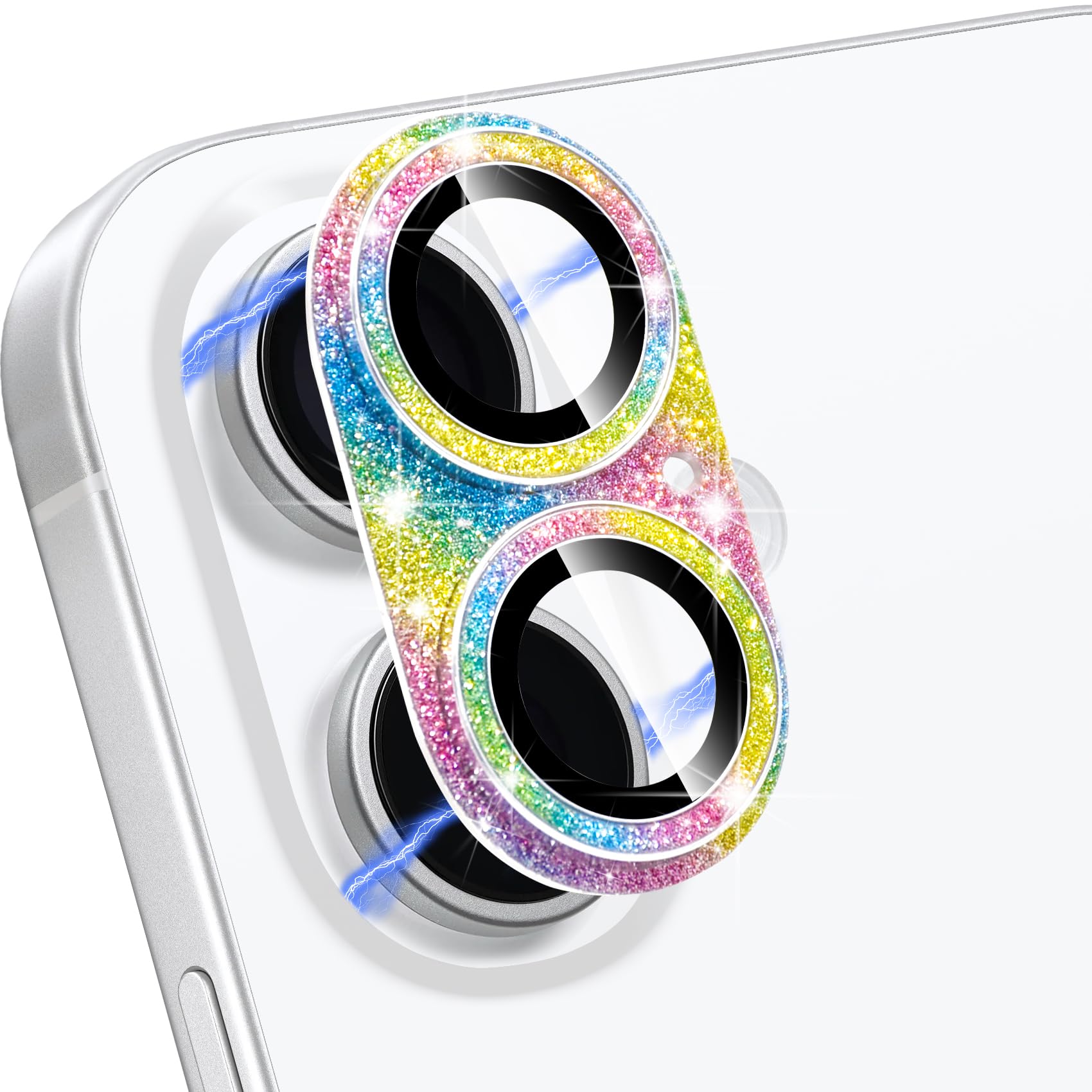 Hsefo Compatible with iPhone 17 Camera Lens Protector, Bling Glitter 9H Tempered Glass Anti Scratch Full Protective Len Cover, Colorful