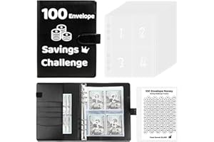 DUYAJOINX 100 Envelopes Money Saving Challenge Binder, 2024 New A5 Budget Binder with Cash Envelopes, 6 Rings Savings Challenges Book, Laminated Budgeting Planning Tracker to Save $5050 Black