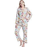 CHUNG Women Flannel Pajamas Set Brushed Cotton Button Tops Pants S-XL Sleepwear Loungewear Cozy Warm Winter