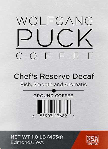 WOLFGANG PUCK COFFEE, CHEF’S RESERVE DECAF, GROUND, 1 LB. BAG (PACK OF 1)