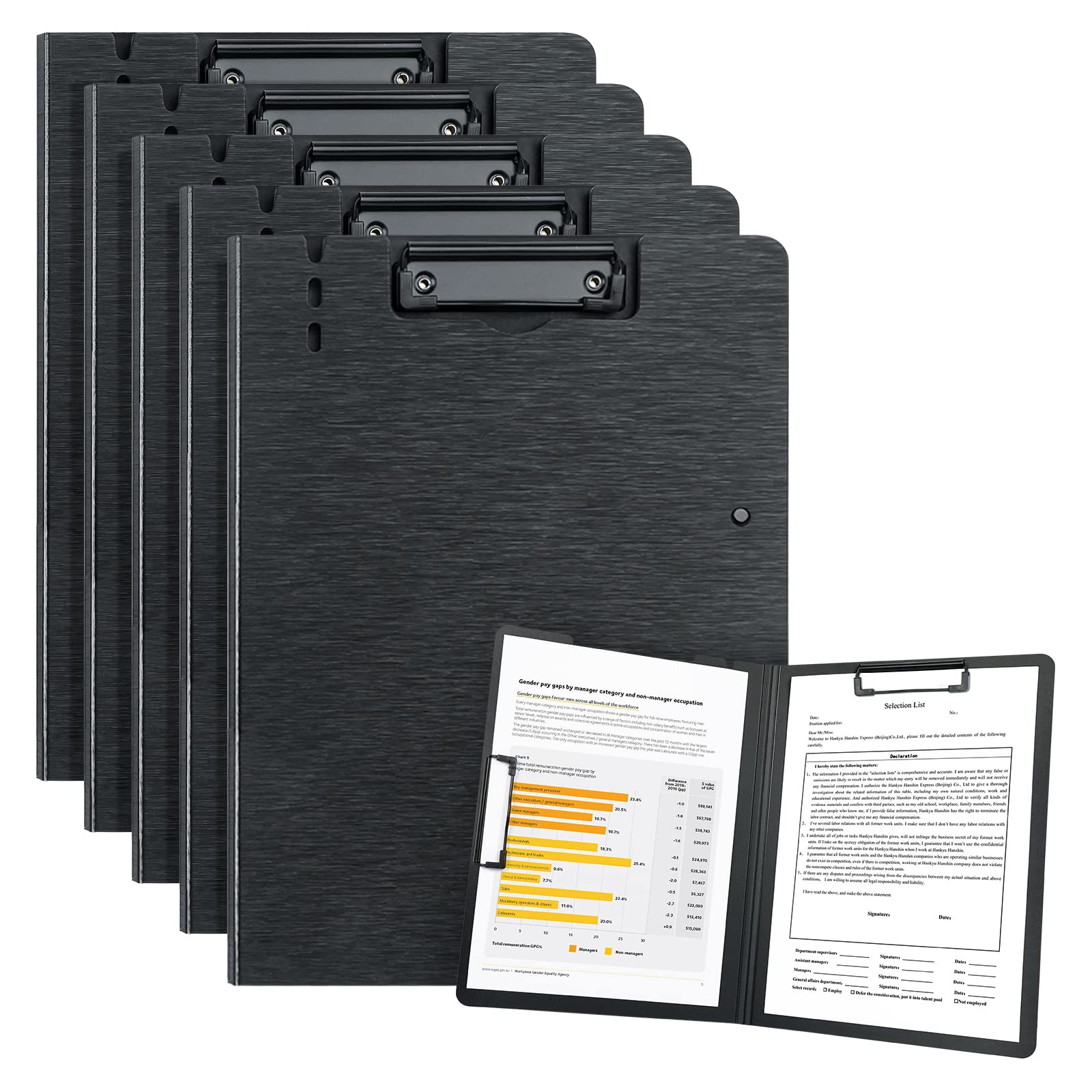 URbantin A4 Clipboard,5 Pack Foldable Clipboards with Two Clips File Document Organiser,Clipboards Clip Board for Business,Office,School or Restaurant (Black) — image 1