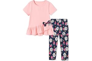 SOLOYEE Toddler Girl Clothes 2-8Y Girls Outfit Short Sleeve Ruffle Bowknot Top+Floral Capri Pants 2Pcs Spring Summer Set