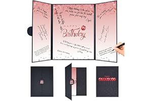 Crenics Red and Black Birthday Decorations for Women or Men, Happy Birthday Guest Signature in Book Alternative 18" x 12", Awesome Party Gifts for Girls or Boys