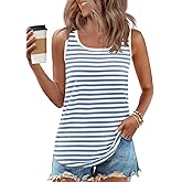 ZESICA Women's Summer Casual Striped Tank Top Sleeveless Scoop Neck Loose Fit Color Block Tops 2026 Fashion Clothes