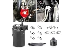 Alieemo Oil Catch Can Kit, 300ml Baffled Aluminum Polish Baffled Car Oil Separator Catch Can with Fuel Line Hose Kit, Universal Car Accessories Reservoir Tank with Breather Filter (Black)