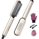 Hair Straightener Brush, TYMO Ring Hair Straightener Comb Straightening Brush for Women with 5 Temps 20s Fast Heating & Dual Voltage, Gold
