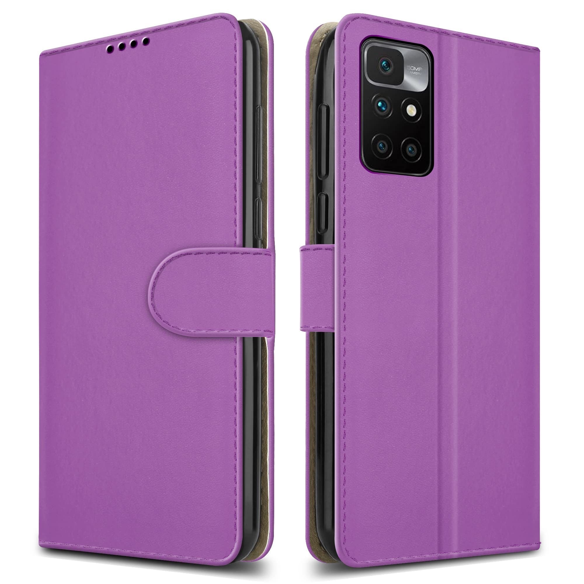 PIXFAB For Xiaomi Redmi 10 Leather Phone Case, Magnetic Closure Full Protection Book Folio Design, Wallet Case Cover [Card Slots] and [Kickstand] For Xiaomi Redmi 10 (4G) - Purple