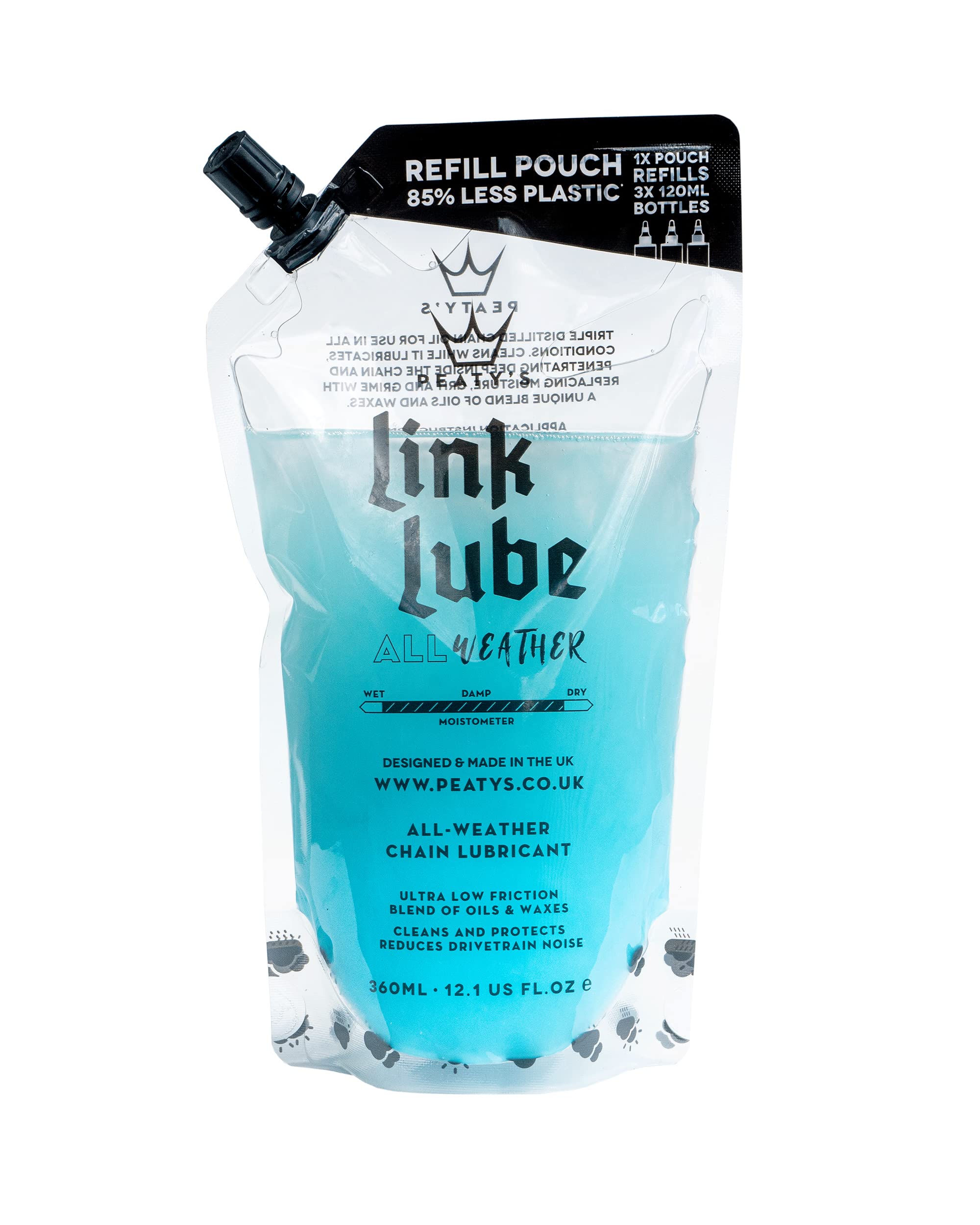 Peaty's Link Lube All Weather Bike Chain Lubricant - 360ml Refill Pouch - A Bespoke Blend Of Oils And Waxes Designed For All Weather Conditions For Ultra Smooth Running Drivetrain, Cassette & Gears