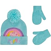 Peppa Pig Kids Beanie Hat and Gloves Set, Toddler Cuffed Winter Knit Cap with Pom and Matching Mittens, Teal Blue, One Size
