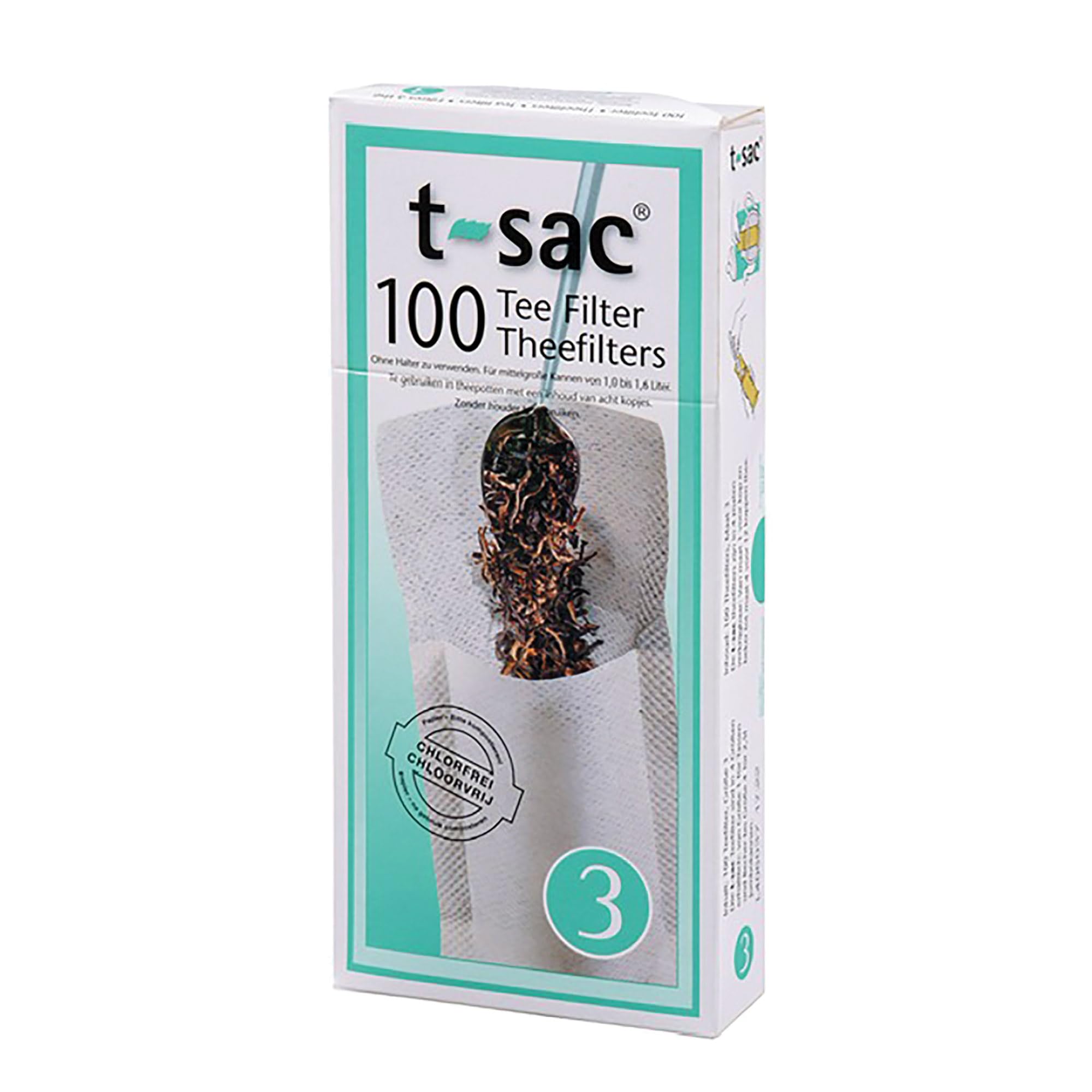 T-Sac Tea Filter Bags, Disposable Tea Infuser, Number 3-Size, 3 to 8-Cup Capacity, Set of 100