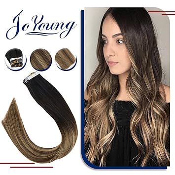 Amazon Com Joyoung Black Balayage Tape In Human Hair Extensions