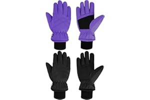 SATINIOR 2 Pairs Kids Waterproof Snow Gloves Boys Girls Windproof Winter Warm Ski Gloves for Cold Weather