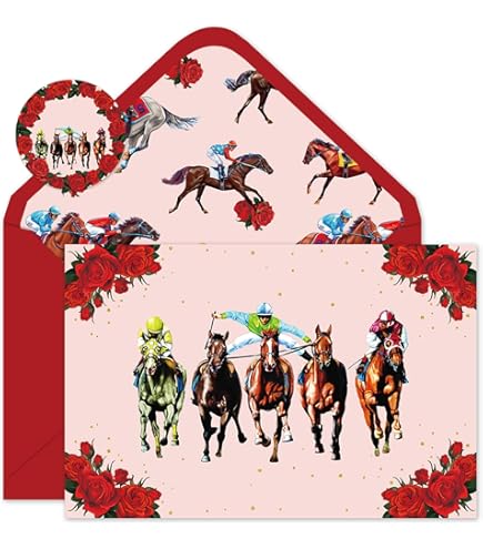 Wee Blue Coo Racing Horses Watercolour Greeting Card With Envelope