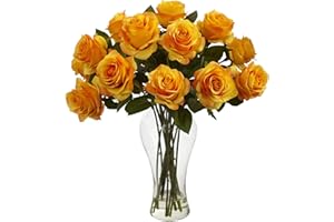 Nearly Natural 1328-OY Blooming Roses with Vase, Orange Yellow