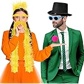 JenPen 9 Pcs Halloween Couple Costume Accessories Included Black Hat Yellow Headband Feather Boa Yellow Mustache Eyebrows Blue Glasses for Mustache Book Character Cosplay