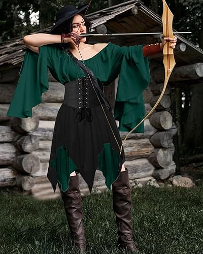 BITSEACOCO Medieval Renaissance Corset Dress for Women, Victorian Gothic Pirate Elf Costumes, Flare Sleeve Irish Short Dresses (Green+Black, M) in Saudi Arabia | Whizz Costumes BITSEACOCO Medieval Renaissance Corset Dress for Women, Victorian Gothic Pirate Elf Costumes, Flare Sleeve Irish Short Dresses (Green+Black, M) in Saudi Arabia | Whizz Costumes