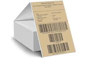 FINDAT Khaki Fanfold Thermal Labels 6 x 4 Inch Address Shipping Stickers Vinyl Removable Self-Adhesive Waterproof Decals for 