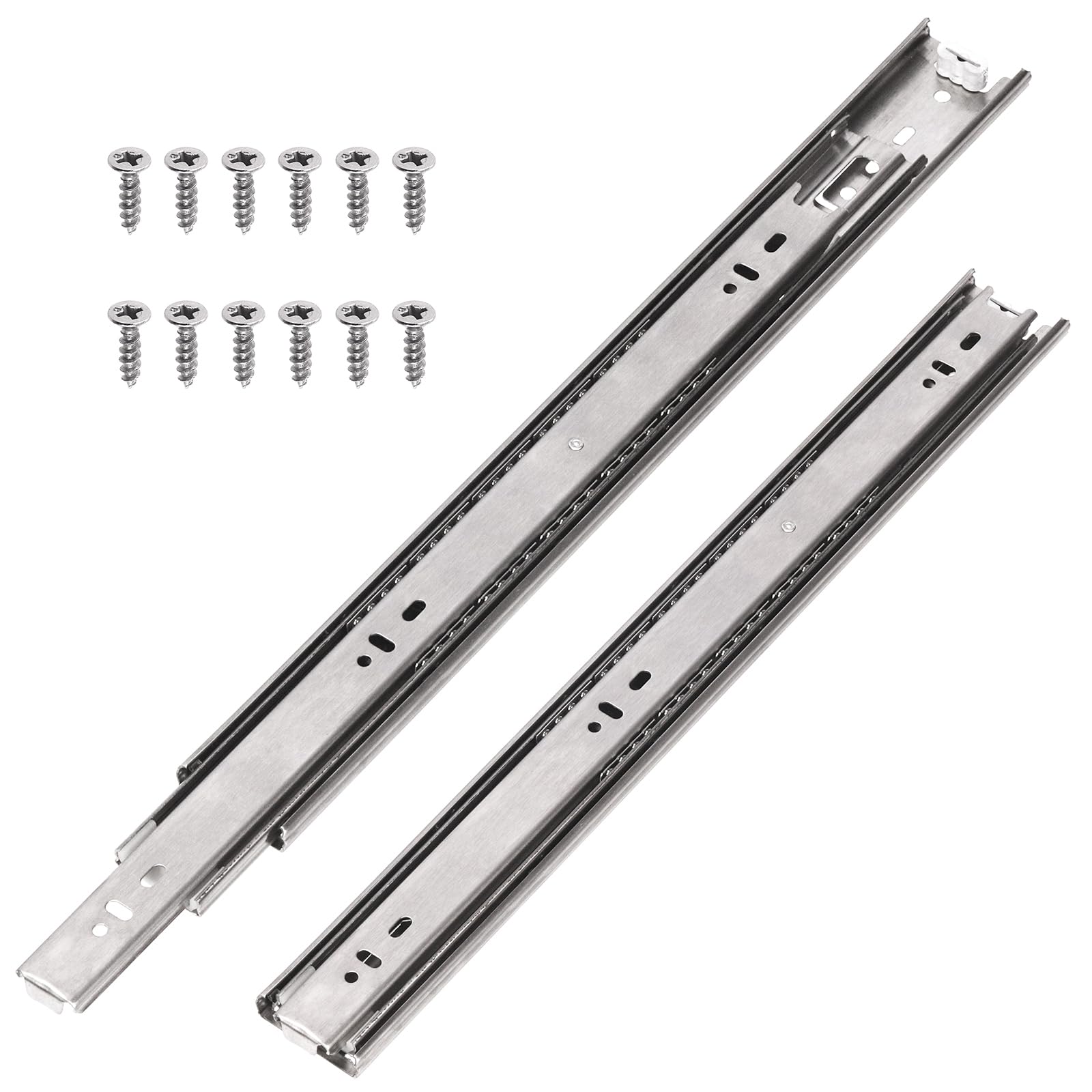 Swpeet 14Pcs 400mm Full Extension Less Noise Ball Bearing Metal Drawer Slides, 100 lb Load Capacity Heavy Duty Locking Side Mount Silver Slides with Screws
