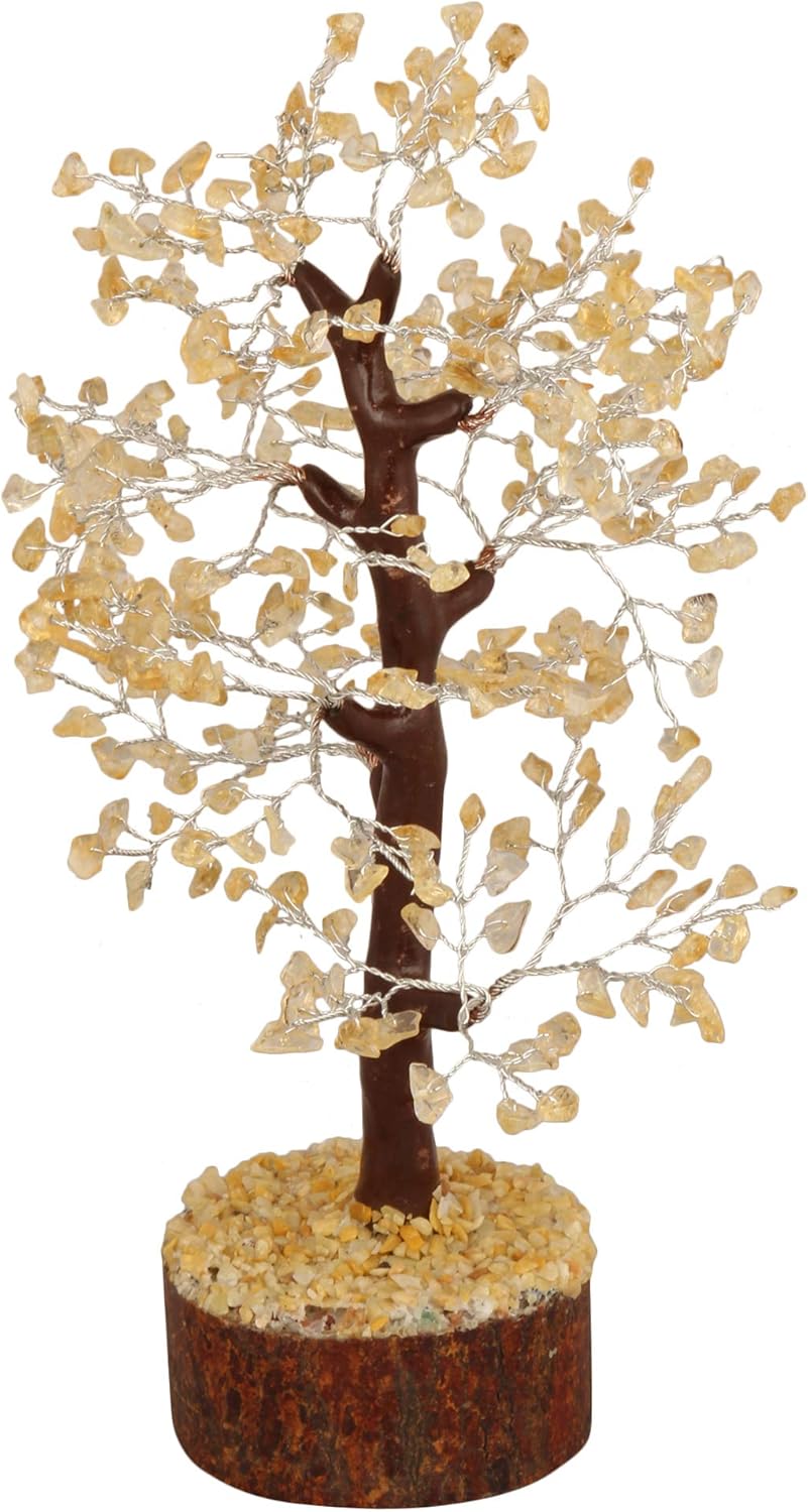 Crocon Seven Chakra Natural Healing Gemstone Crystal Bonsai Fortune Money Tree for Good Luck, Wealth & Prosperity-Home Office Decor Spiritual Gift (with Golden Wire and 300 Beads) Size 10-12 Inches: Home & Kitchen