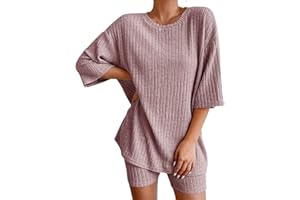 GOSEAGOTOFUN Summer Sets Women 2 Piece Outfits Dressy Pajamas Lounge Set Ribbed Knit for Women Matching Tshirt Shorts Outfits
