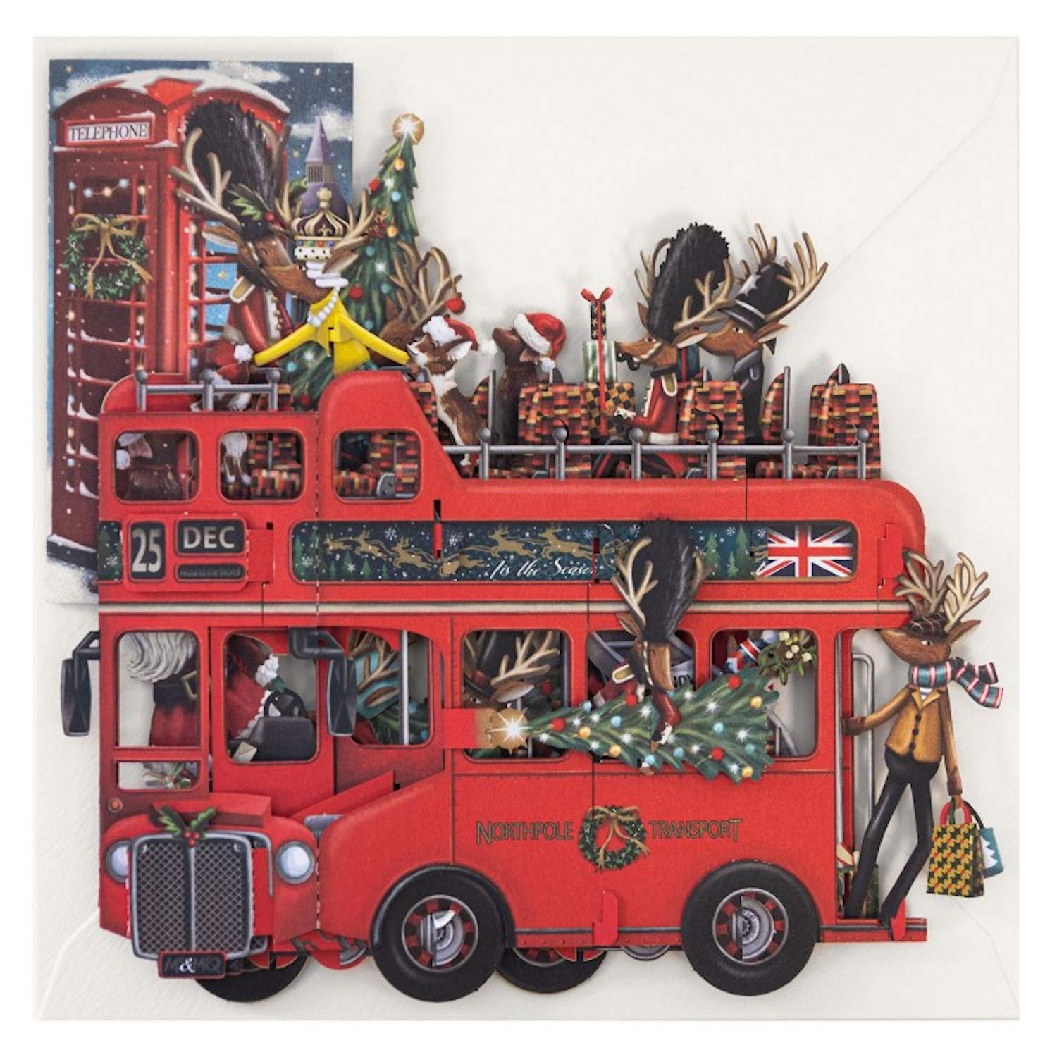 Santa's Red Bus 3D Pop Up Christmas Greeting Card