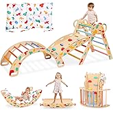 wingyz Pikler Triangle Climbing Set with Cushion, Foldable 8-in-1 Jungle Gyms for Toddlers 18 Months+, Indoor Playground for Kids, Baby Montessori Climber Gift (Rainbow)