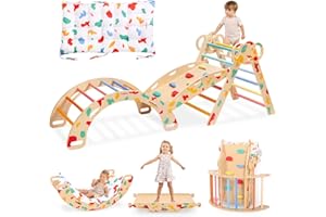 wingyz Pikler Triangle Climbing Set with Cushion,Foldable 8 in 1 Jungle Gyms for Toddlers 1-3, Indoor Playground for Kids,Baby Montessori Climber Gift（Rainbow）