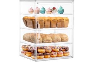 Homaisson Pastry Display Case, 4-Layer Adjustable Clear Bread Storage with Adsorbent Door, Large Adjustable Bread Storage, Bread Box for Kitchen Countertop, Pastry Display Case, 10.6×8.7×14.2"