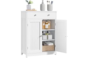 Yaheetech Free Standing Bathroom Cabinet with 1 Drawer 2 Doors and Adjustable Shelf, Wooden Entryway Storage Cabinet, 11.8D x 23.6W x 31.5H in, White
