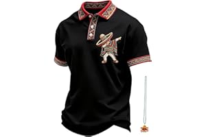 Men's Cinco De Mayo Polo Shirt, Printed Casual Mexican Poncho Shirts Cinco De Mayo Fiesta Polo T-Shirt