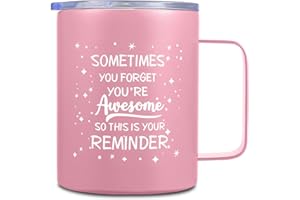 WISKEMA Inspirational Gifts for Women, Sometimes You Forget You're Awesome Coffee Mug, Thank You Gifts Mothers Day Gifts, Birthday, Teacher Appreciation Gifts,14 Oz Insulated Coffee Cup with Lid - Pink