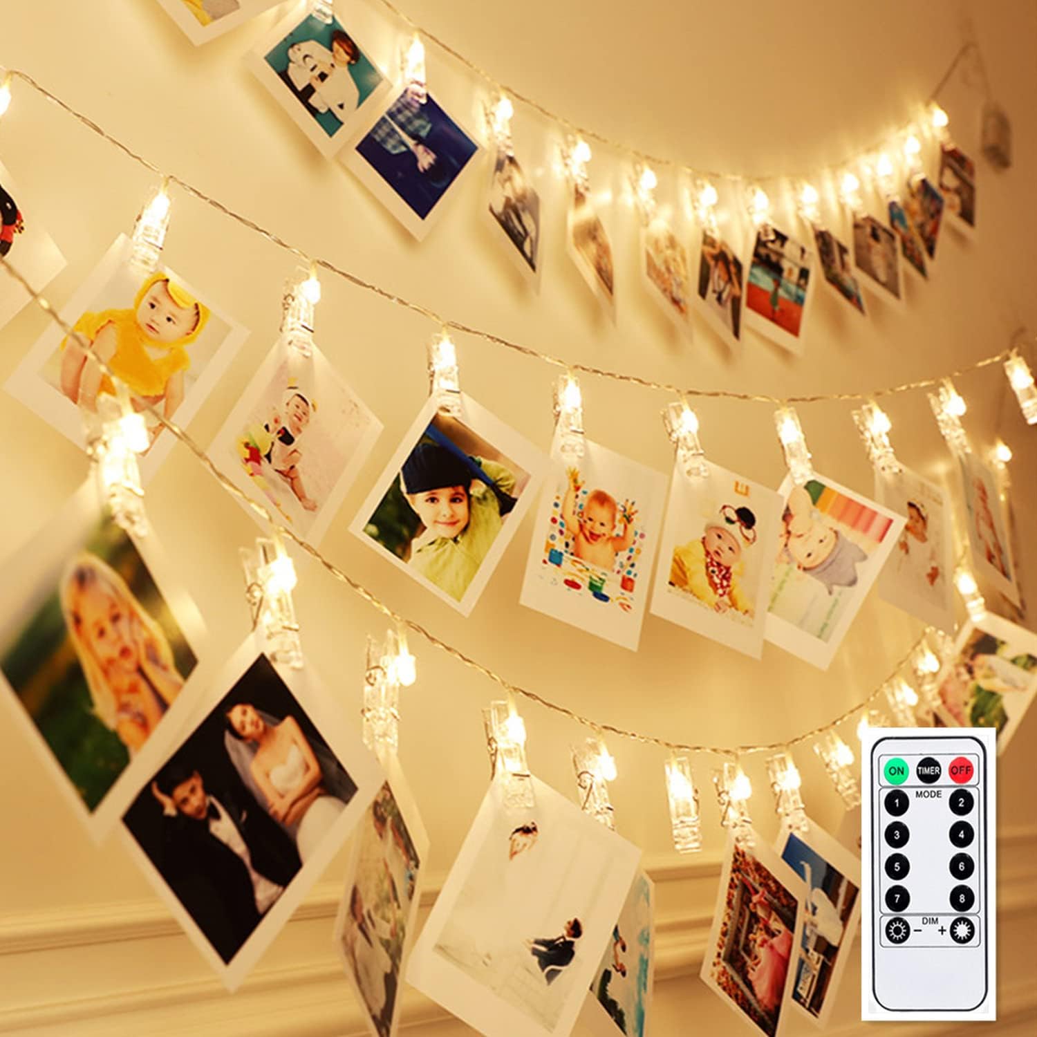 Photo Albums, Frames & Accessories - MZD8391 Dimmable 50 Photo Clips String Lights/Holder with Remote Control, Battery Powered Indoor Fairy String Lights for Hanging Photos Pictures Cards Memos, Gift Photo Clip Holder (Warm White)