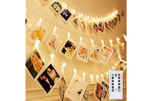 MZD8391 Dimmable 50 Battery-Powered Photo String Lights with Remote Control for Hanging Pictures, Cards, Memos - Warm White