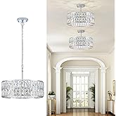 CATINER Modern Crystal Chandelier 18”Chrome Semi Flush Mount Ceiling Light Fixtures 6-Lights Drum Crystal Pendant Lighting fo