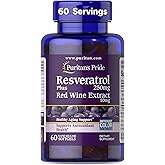 Puritan's Pride Premium Resveratrol Youth Guard™ 250mg, Dietary Supplement for Immune System, Antioxidant, Sugar Metabolism, Blood Flow, and Vascular Function Support, 60 Rapid Release Softgels