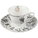 V&A Alice in Wonderland Espresso Cup and Saucer, 100 ml (4 fl oz), White