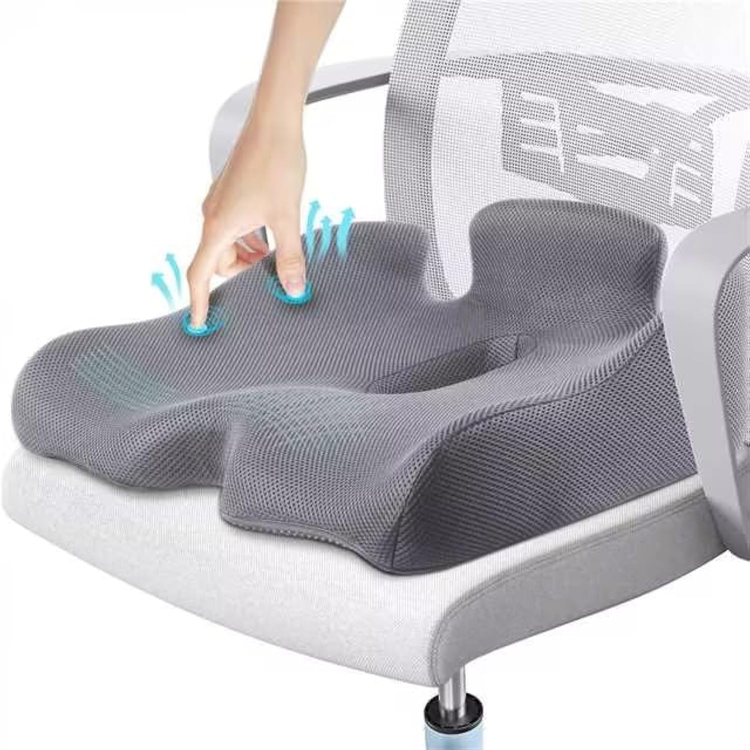 Photo 1 of Benazcap X Large Memory Seat Cushion for Office Chair Sciatica & Back Pain Relief Memory Foam Firm Coccyx Pad for Car, Wheelchair, Gaming Chair and Desk Chair, Gray