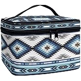 Drydeepin Western Makeup Bags for Woment Tribal Ethnic Tribal Aztec Navajo Portable Cosmetic Travel Bags with Zipper and Carry Handle Large Capacity Toiletry Case Organizer Storage Pouch