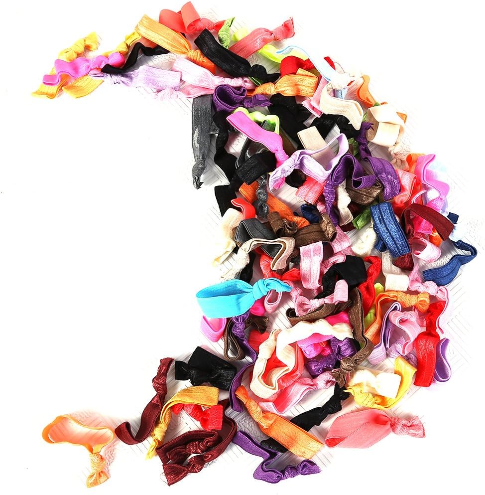 Bokehanmu Elastic Hair Ties, Colourful Ponytail Holders, Solid No Crease Ouchless Rubber Bands Ribbon Hair Accessories, Pack of 100