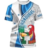 BJU Honduras Flag T-Shirt Novelty Tee Print Crewneck Short Sleeve Casual Top Honduras Jersey Unisex