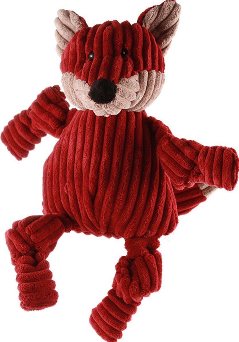 HuggleHounds Plush Durable Squeaky Knottie Dog Toy, Fox, Large