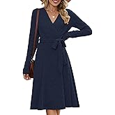 ZAFUL Women's 2025 Casual V Neck Long Sleeve Sweater Dress Wrap Ribbed Knit Pleated Midi Dresses with Belt