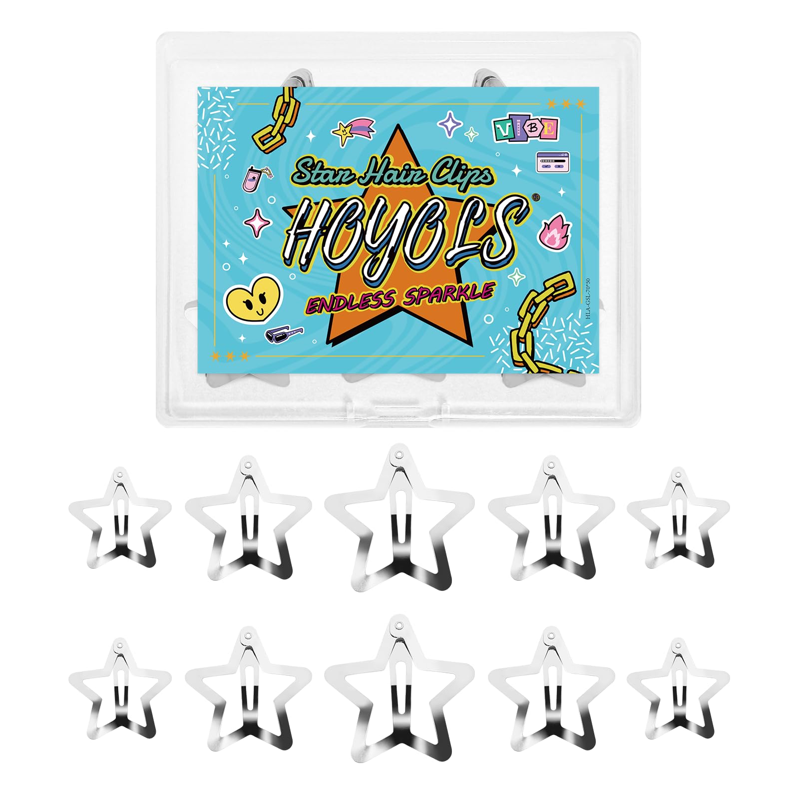 HOYOLS 55pcs Silver Star Hair Clips, Y2K Mini Metal Barrettes for Women Girls Teens, Non-Slip Fashion Accessories for Bangs Braids Styling (Mixed Sizes)