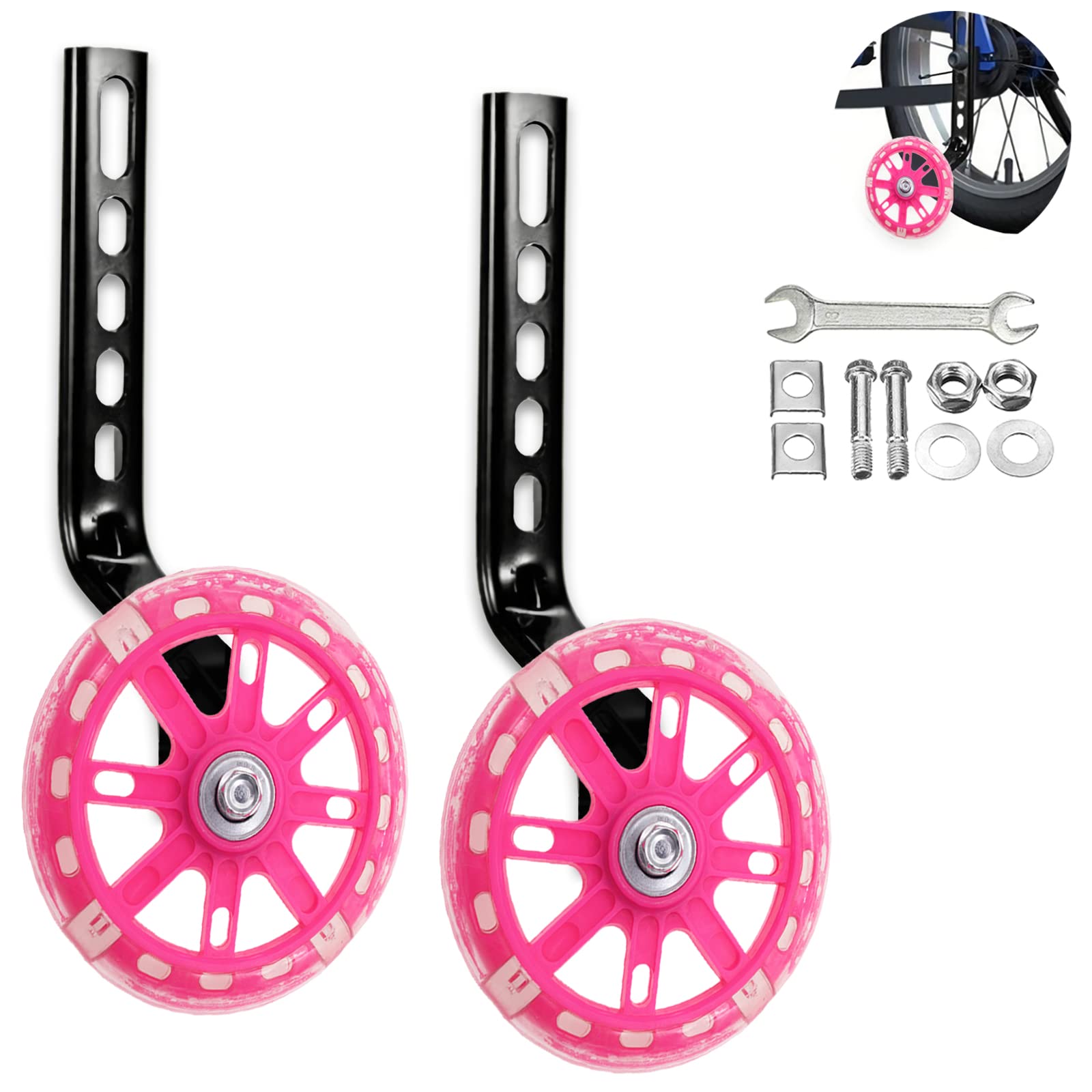 Photo 1 of Training Wheels for Kids, Heavy Duty Bicycle Stabiliser Flash Mute Wheel Mounted Kit compatible for bikes 12 14 16 18 20 Inch - 1 Pair