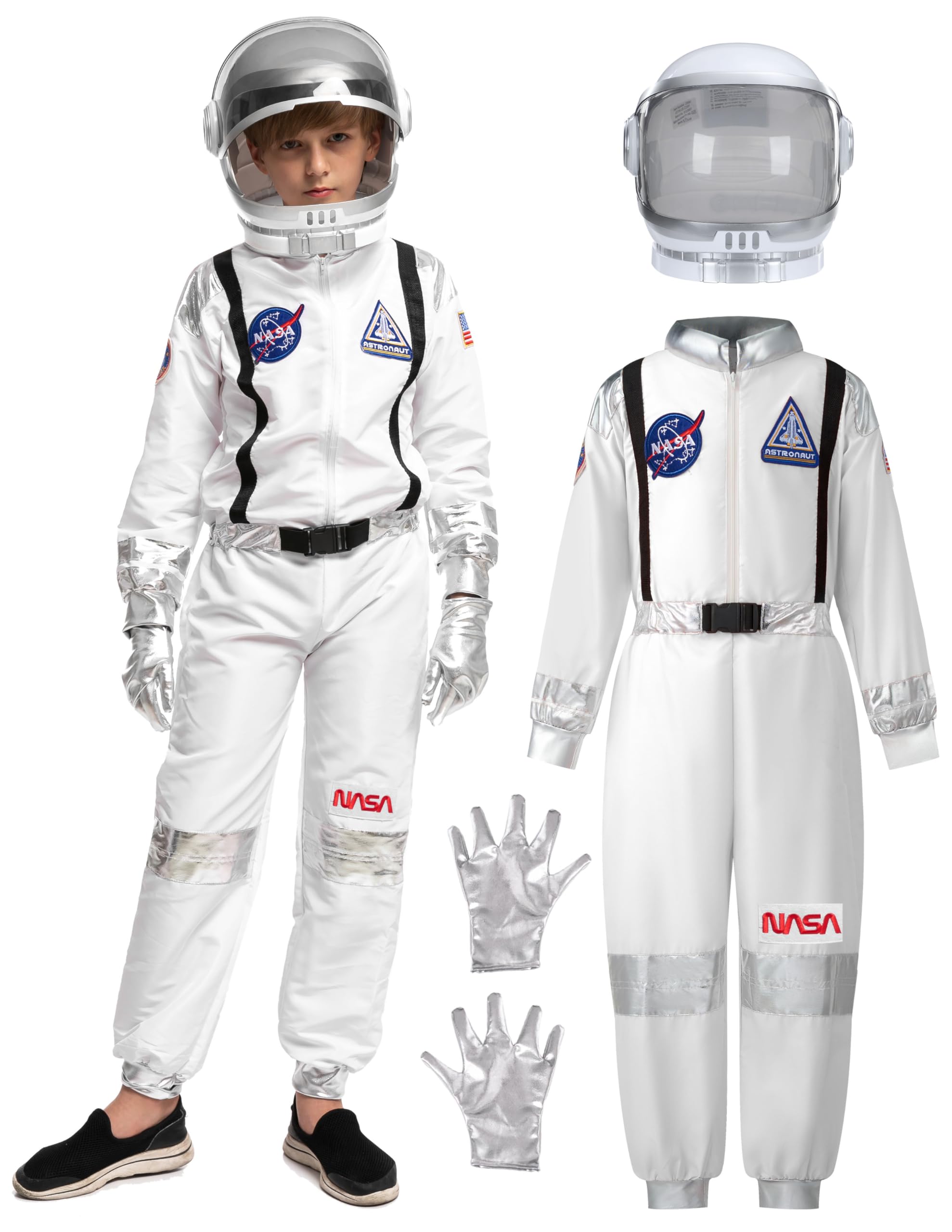 Photo 1 of *****ONLY JUMPSUIT******* Spooktacular Creations Halloween Astronaut Costume for Kids, Unisex White Astronaut Outfit Toddler Pilot Jumpsuit for Halloween Costume Dress-Up Party (3T, 3-4 yrs)