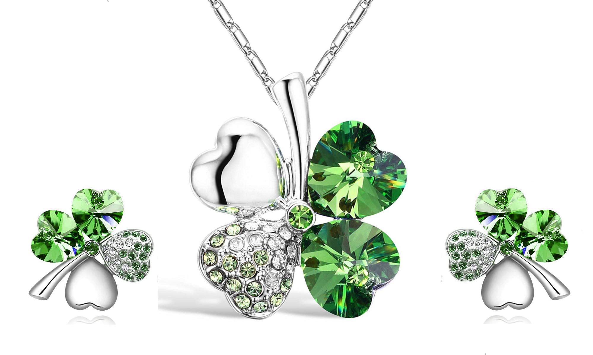 Mall of Style Four Leaf Clover Necklace - St.Patricks Day Earrings - Shamrock Earrings - Irish Jewelry - Bracelet, M, crystal, Rhinestone