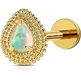 FINE4U 1PC Pear Teardrop Piercing Jewelry 16G 6mm 8mm - ASTM F136 Titanium Flat Back Stud Cartilage Earring for Conch Helix Tragus Flat