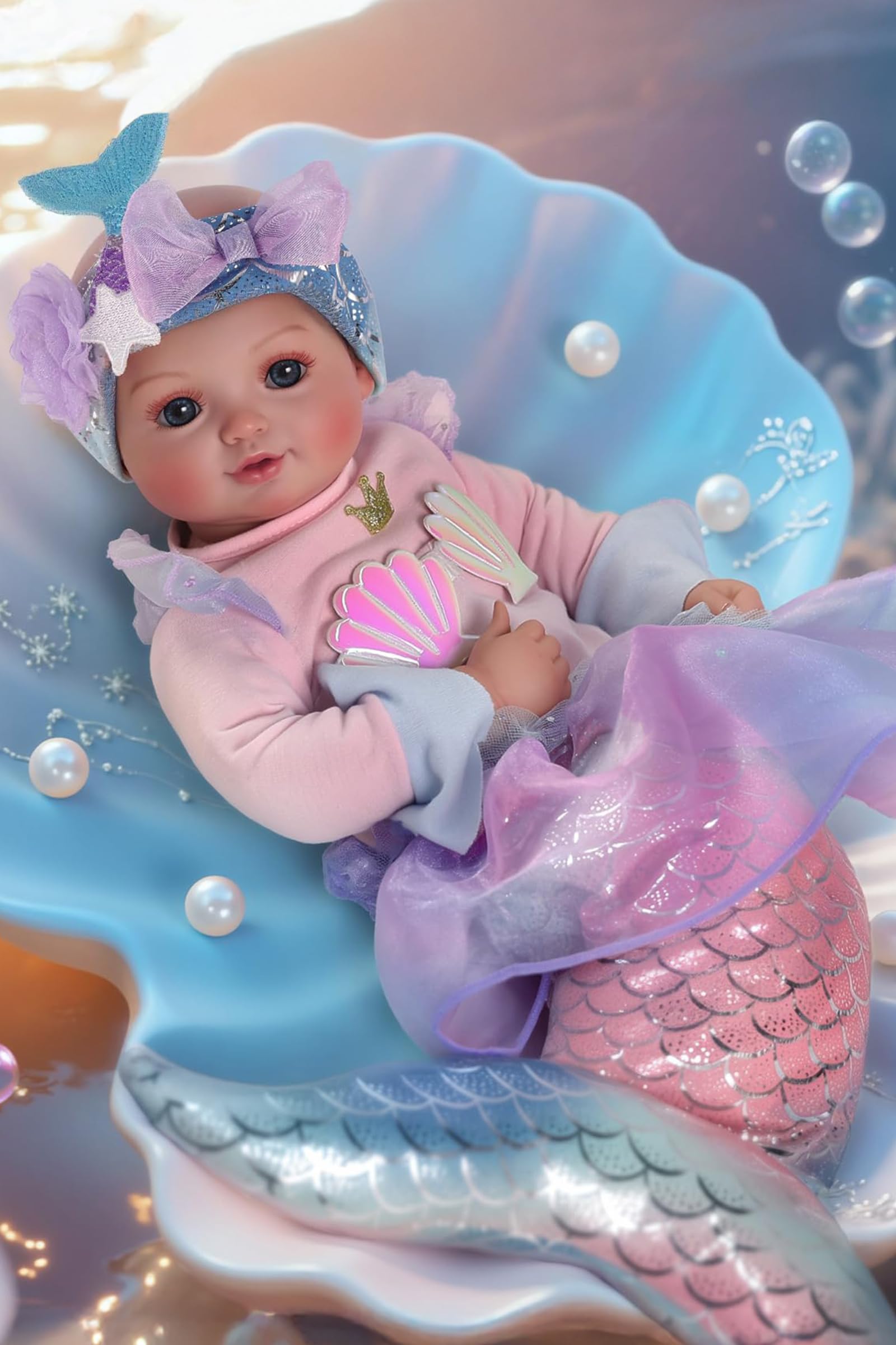 BABESIDE Mermaid Baby Doll Girl, 15-Inch Realistic Soft Baby Dolls with Shiny Mermaid Tail & Accessories, Cute Mermaid Toys for Girls Ages 3+ Kids, Christmas, Birthday