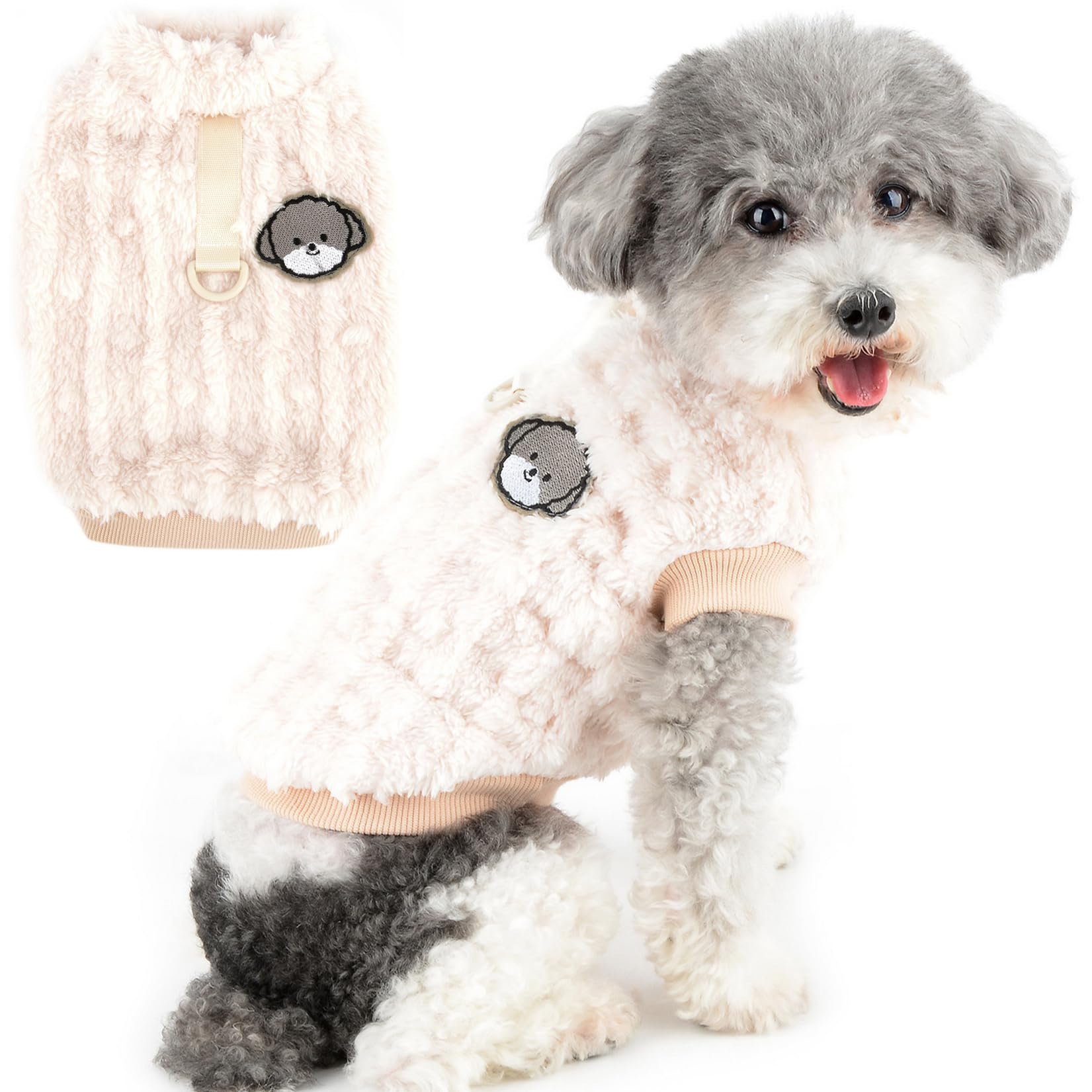 Zunea Soft Sherpa Fleece Dog Jumper Sweater Coat for Small Dogs Winter Warm Fuzzy Pullover Jacket Coat with D-Ring Puppy Vest Clothes Cold Weather Pet Girl Boy Apparel for Chihuahua Yorkie Khaki S