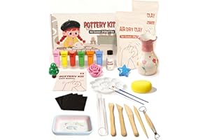 cycletour Pottery kit, 1 KG Air Dry Clay for Adults Includes 20 ML Glaze, 5 Clay Tools and Operation Guide. Adult Pottery Kit